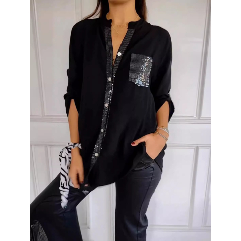 🌷Cotton V-neck Sequin Mid-sleeve Casual Top