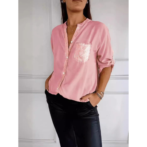 🌷Cotton V-neck Sequin Mid-sleeve Casual Top