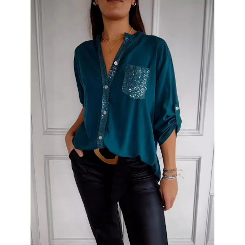 🌷Cotton V-neck Sequin Mid-sleeve Casual Top
