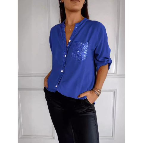 🌷Cotton V-neck Sequin Mid-sleeve Casual Top