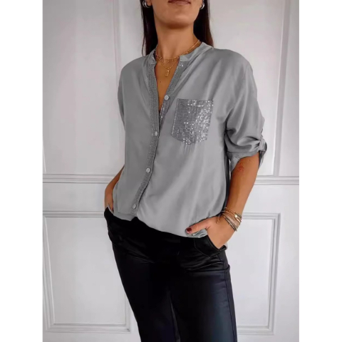 🌷Cotton V-neck Sequin Mid-sleeve Casual Top