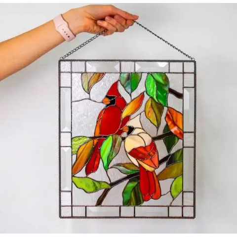 🎉Cardinal Stained Glass Window Panel