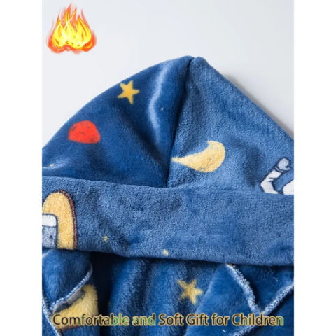 Kids Bathrobe Boys Girls Hoodie Robe Space-Themed Sleepwear Toddler Soft Pajamas