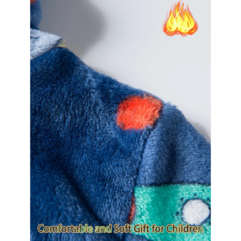 Kids Bathrobe Boys Girls Hoodie Robe Space-Themed Sleepwear Toddler Soft Pajamas