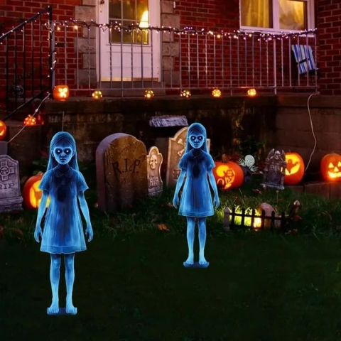 👻Halloween Haunted Twin Ghost Ground Stakes 👻 Spooky Outdoor Yard Decor