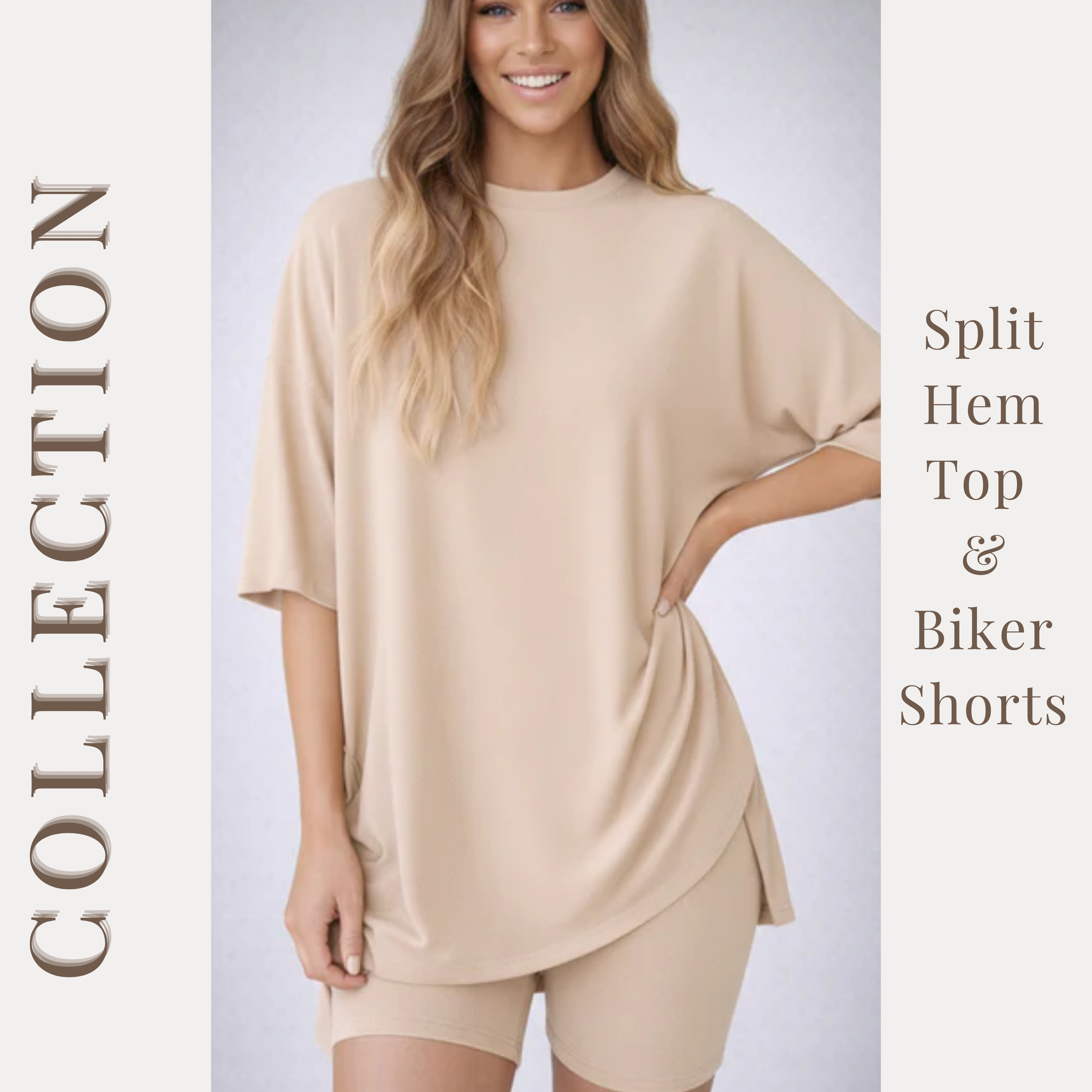 MACY’S Crewneck Lounge Set | Oversized Split Hem Top & Biker Shorts with Pocket