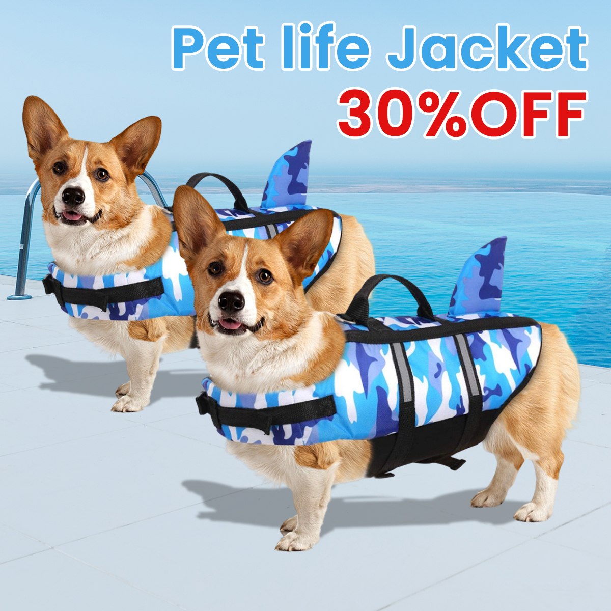 🔥Pet Dog Life Jacket Vest Clothes Life Vest Collar Harness Pet Dog Swimming Summer Swimwear Clothes Camouflage Shark Blue Fuchsia
