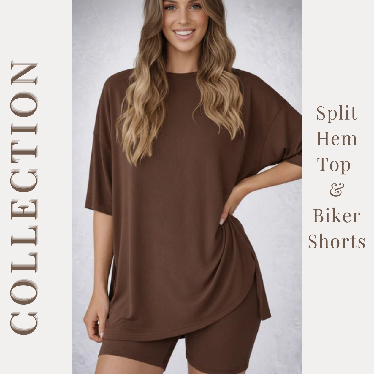 MACY’S Crewneck Lounge Set | Oversized Split Hem Top & Biker Shorts with Pocket