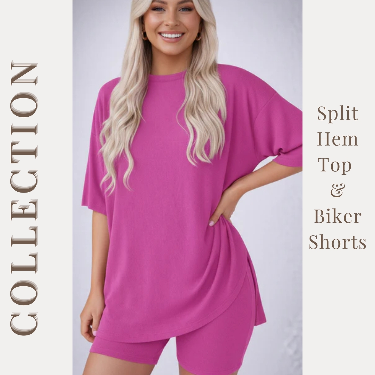 MACY’S Crewneck Lounge Set | Oversized Split Hem Top & Biker Shorts with Pocket