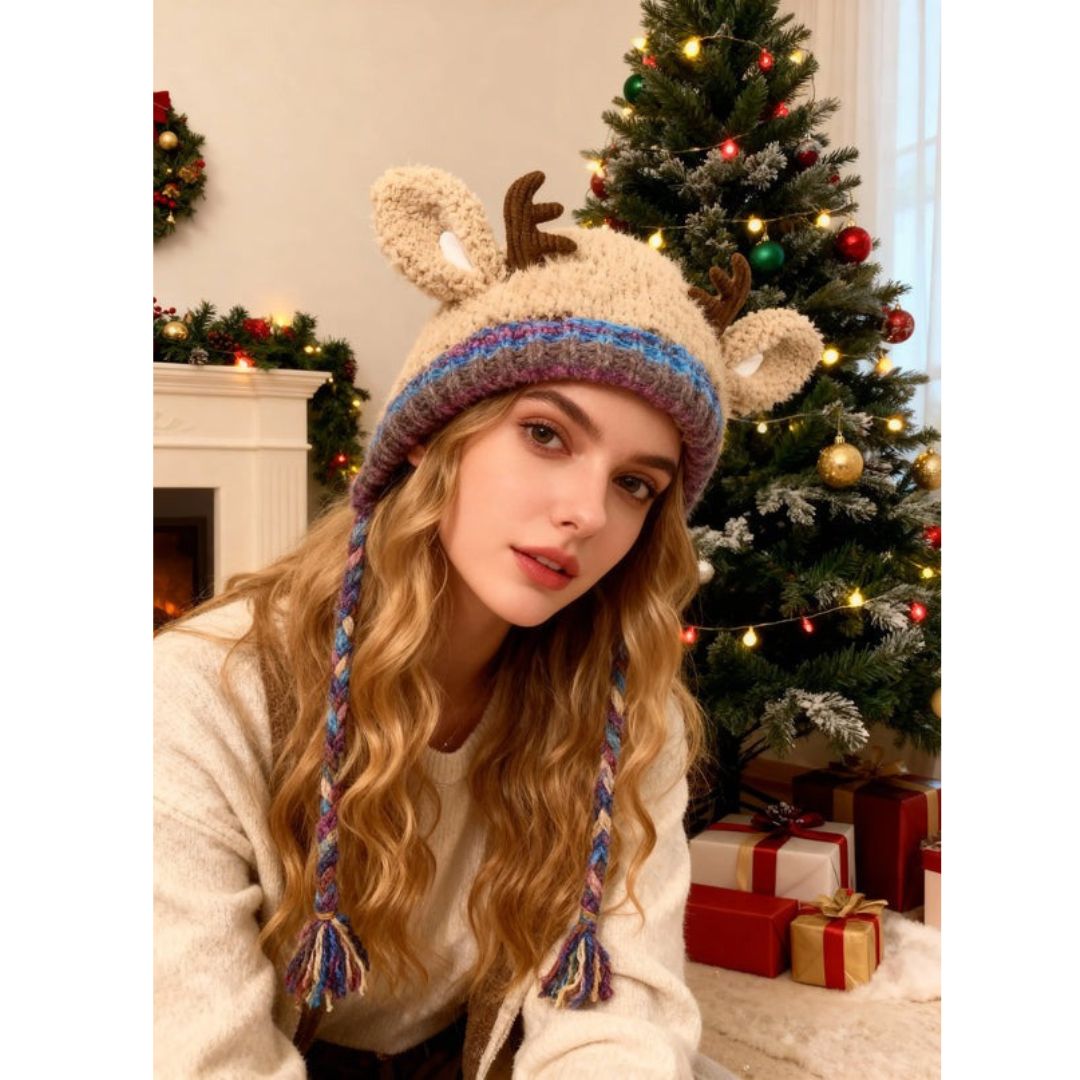 🎁🎄Christmas Sale 49% OFF! 🦌Original design Festive Christmas Antler Hat🧶