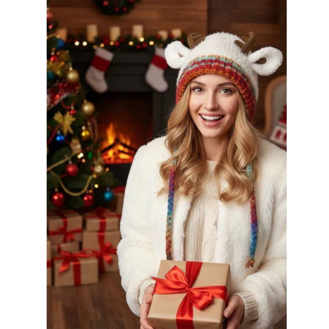🎁🎄Christmas Sale 49% OFF! 🦌Original design Festive Christmas Antler Hat🧶