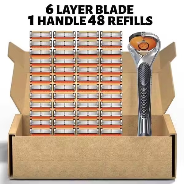 48-Piece Double Edge Safety Razor Blades Set with Free Handle,Ultra Sharp Long