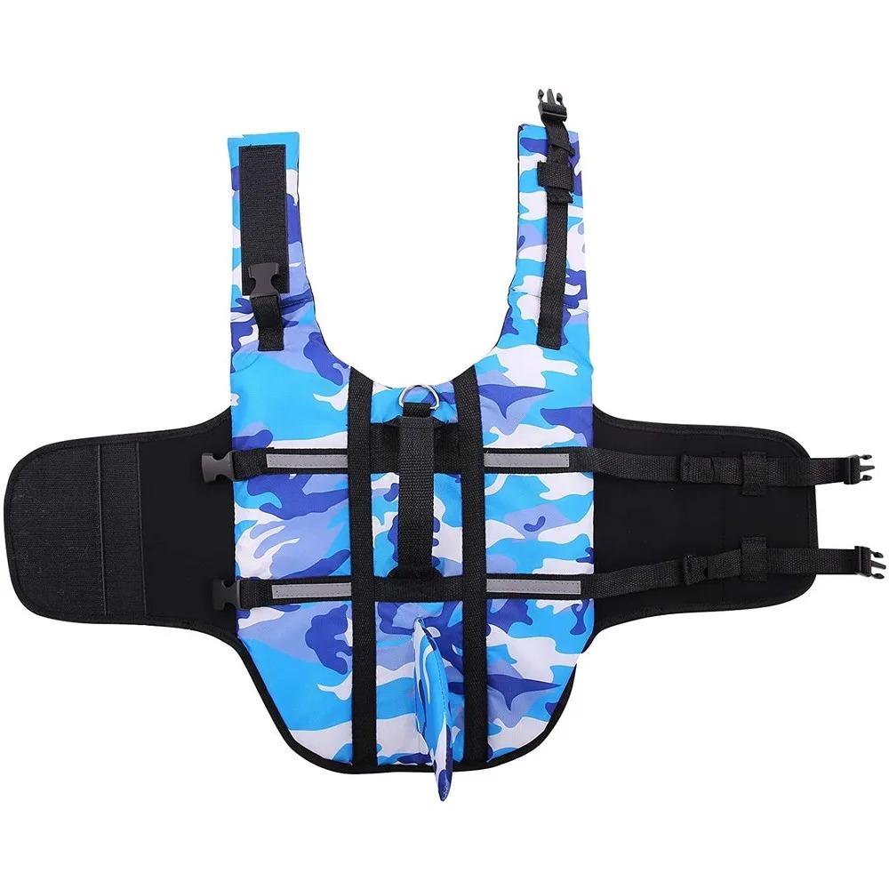 🔥Pet Dog Life Jacket Vest Clothes Life Vest Collar Harness Pet Dog Swimming Summer Swimwear Clothes Camouflage Shark Blue Fuchsia