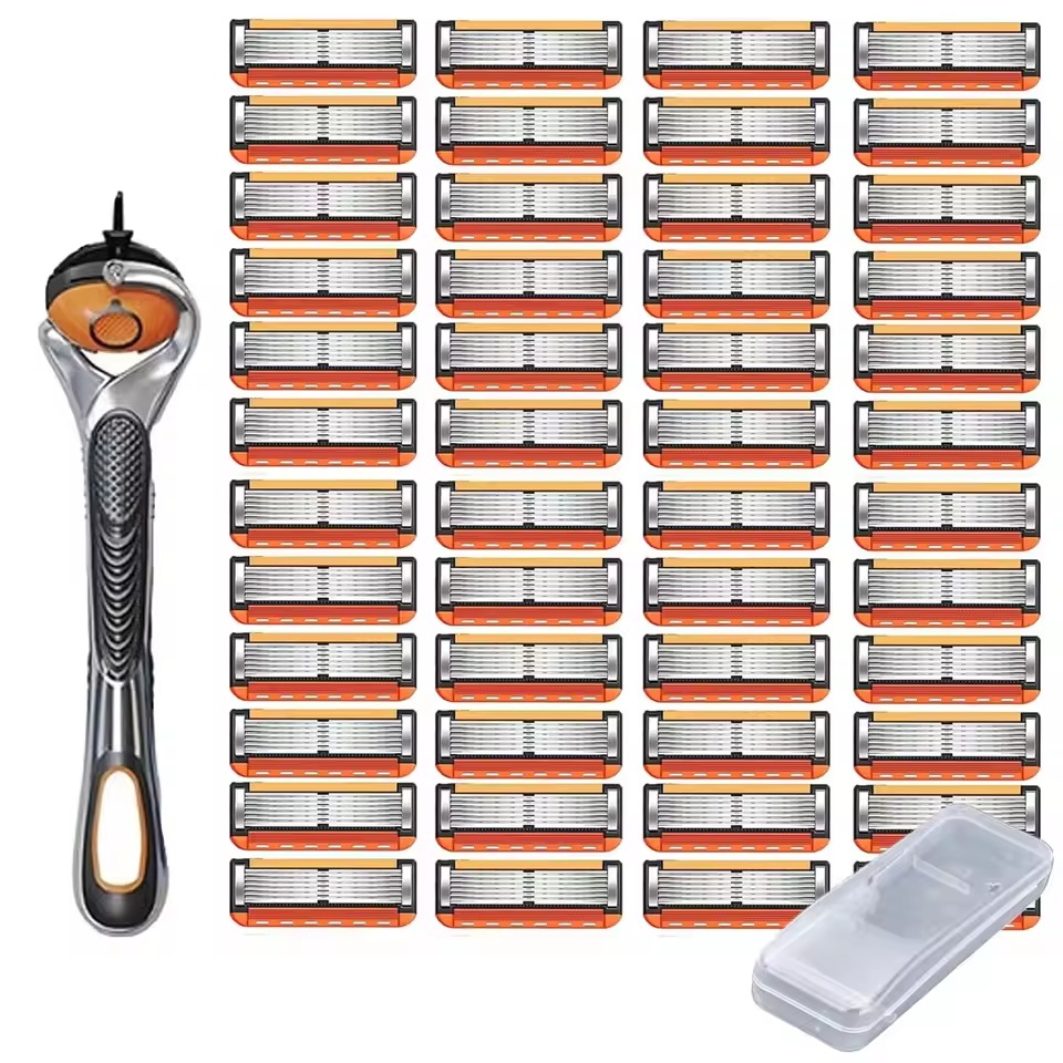 48-Piece Double Edge Safety Razor Blades Set with Free Handle,Ultra Sharp Long