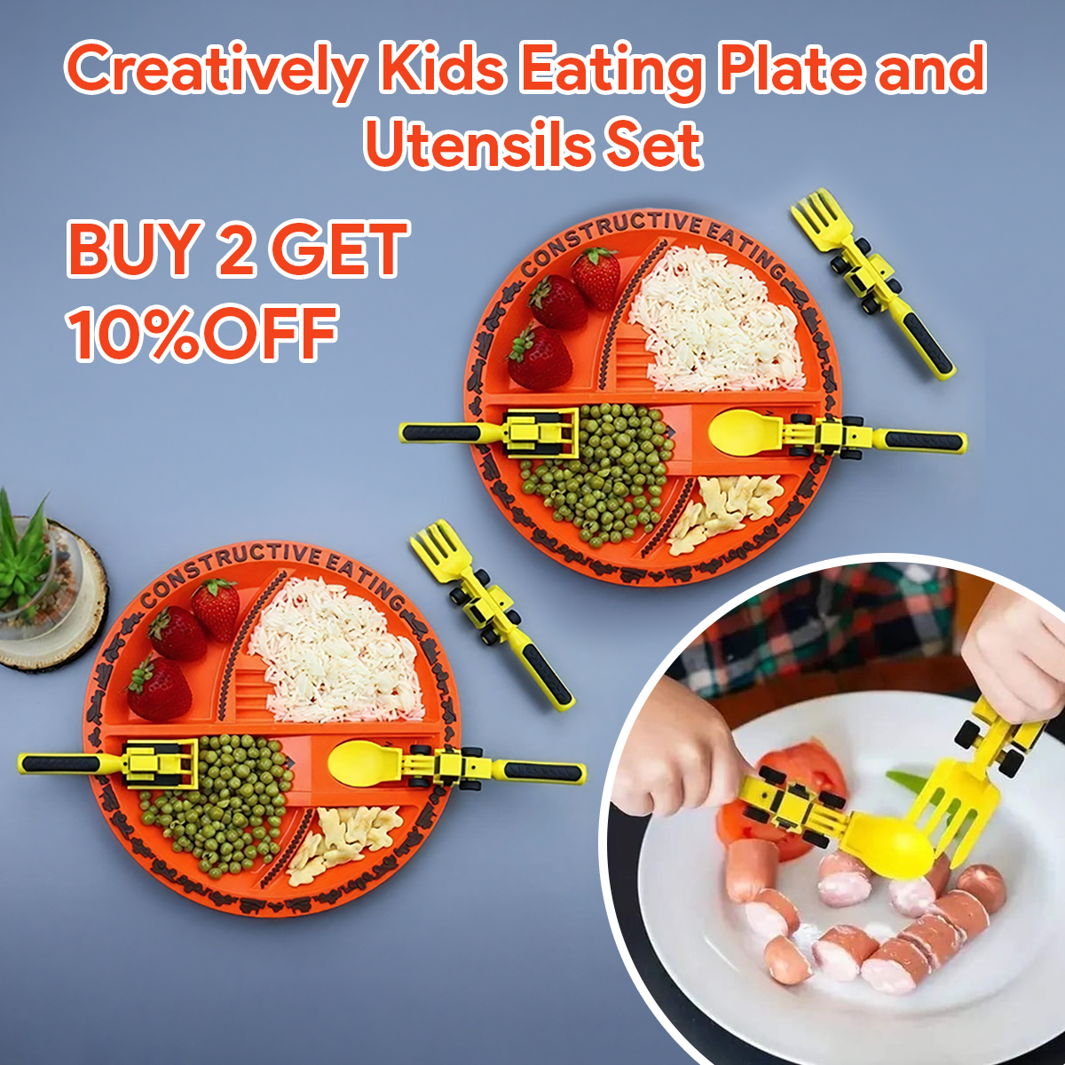 🔥LAST DAY 49% OFF - Creatively Kids Eating Plate and Utensils Set