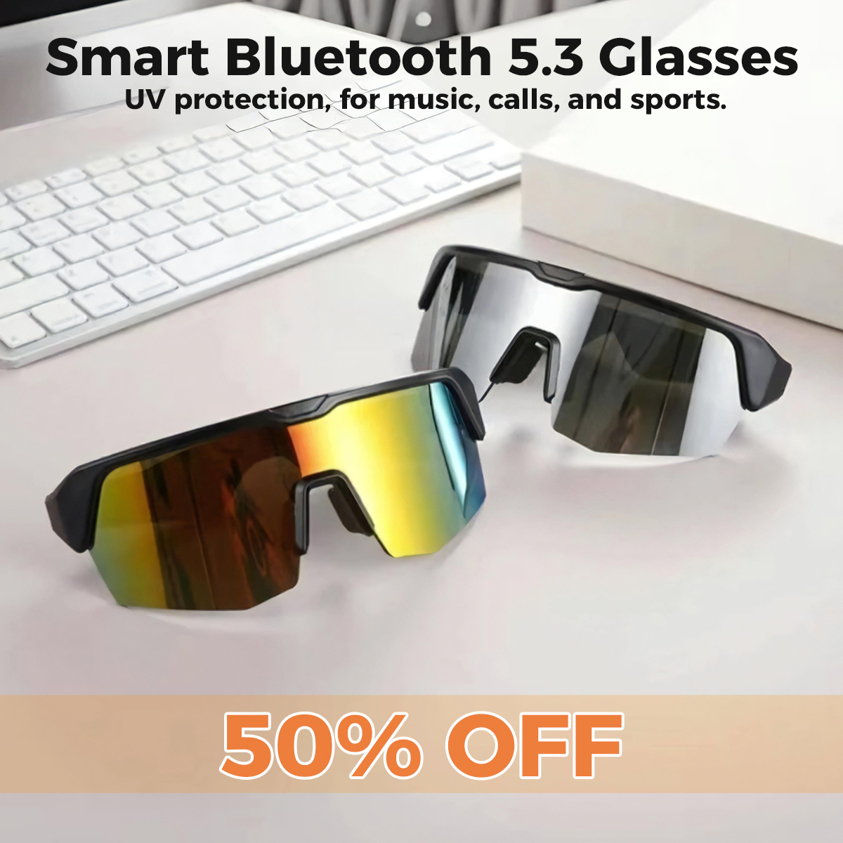 🕶️ Tint-adjustable sports sunglasses with built-in audio