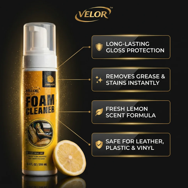 Velor™ FoamLux Interior Cleaner | Silicone-Free Deep Clean & Gloss Protection for Every Surface