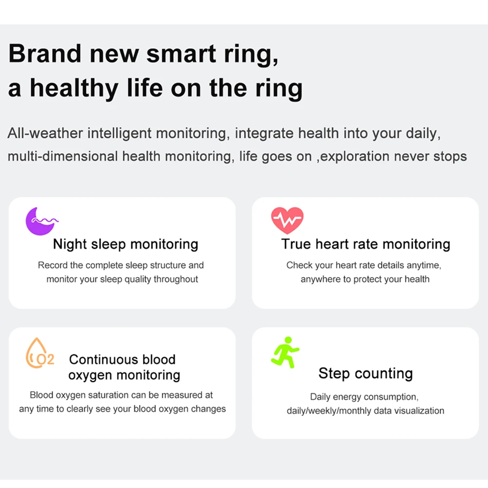 Smart Ring With IP68 Waterproof For Sports Fitness Health Suitable For Android And IOS