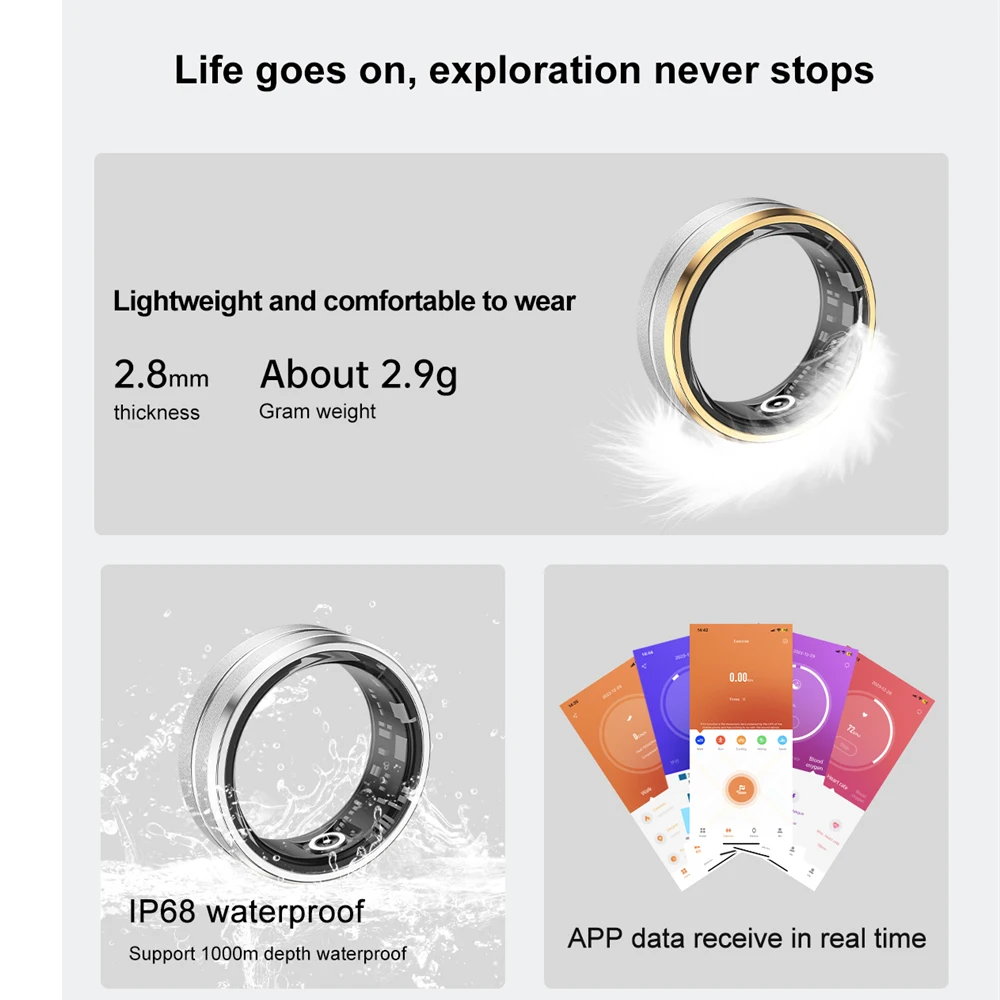Smart Ring With IP68 Waterproof For Sports Fitness Health Suitable For Android And IOS