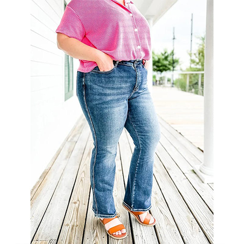 💖 Last day 65% OFF 💖 High Rise Non Distressed Vintage Frayed Hem Bootcut Jeans