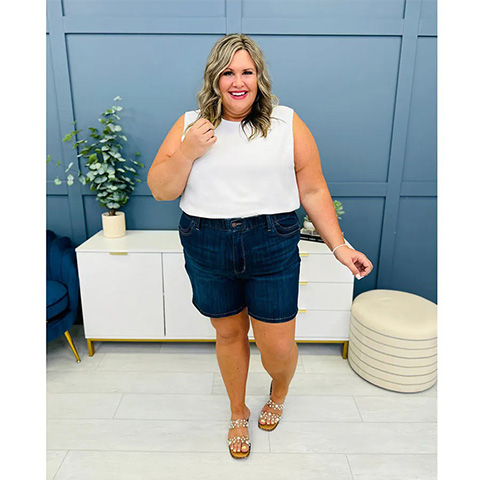 High Waist V Front Bermuda Shorts
