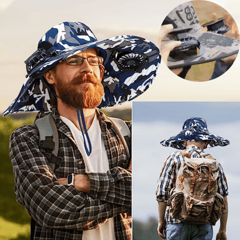 🔥Father's Day Sale 49% OFF - Wide Brim Solar Fan Outdoor Fishing Hat-Solar & USB Charging